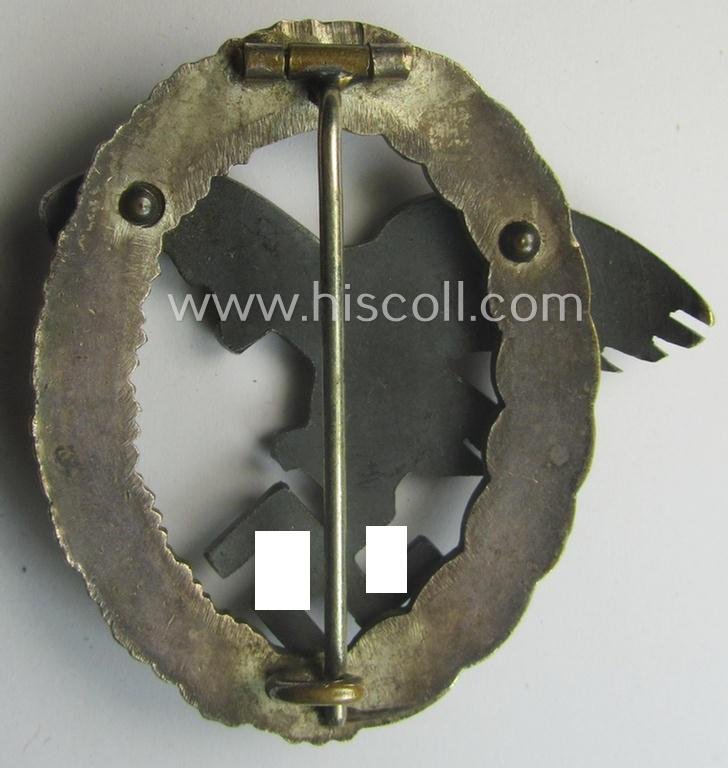 WH (Luftwaffe) 'Flugzeug-Beobachter-Abzeichen' (ie. observers'-war-badge) being a (typical) non-maker-marked and/or: 'Buntmetall'- (ie. 'Tombak'-) based example that was produced by the: 'Assmann & Söhne'-company — image 3