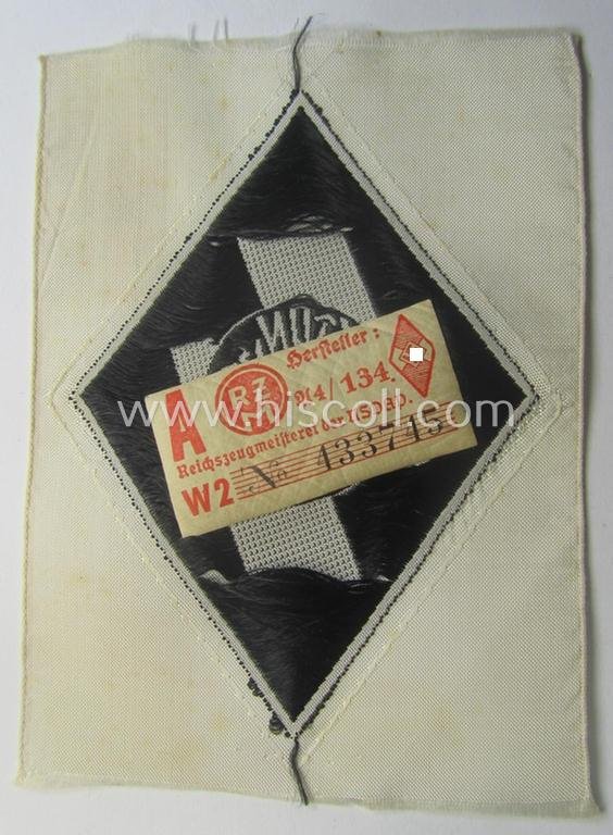 DJ- (ie. 'Deutsches Jungvolk'-) 'Leistungsabzeichen in Eisen in Stoff' that retains its period-attached 'RzM'-etiket — image 3