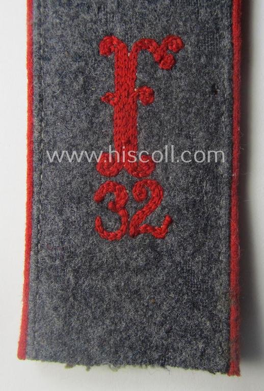 Unususal - and neatly 'cyphered'! - single WH (Luftwaffe) EM-type shoulderstrap: 'Soldat des Festungs-Flakartillerie-Abtlgs o. Rgts. 32' — image 2