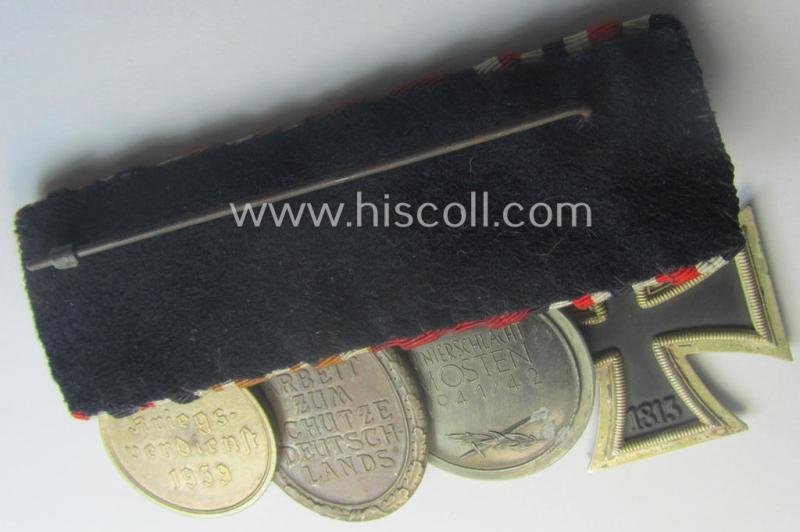 4-pieced, WWII-period medal-bar (ie. 'Ordenspange') showing resp. an: 'EKII.Kl.', a: 'Medaille Winterschlacht im Osten 1941-42' a: 'KvKII.Kl. m. Schw.', a: 'Westwall'-medal and 'Kriegsverdienstmed. 1939' — image 4