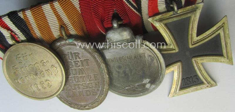 4-pieced, WWII-period medal-bar (ie. 'Ordenspange') showing resp. an: 'EKII.Kl.', a: 'Medaille Winterschlacht im Osten 1941-42' a: 'KvKII.Kl. m. Schw.', a: 'Westwall'-medal and 'Kriegsverdienstmed. 1939' — image 5