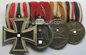 4-pieced, WWII-period medal-bar (ie. 'Ordenspange') showing resp. an: 'EKII.Kl.', a: …