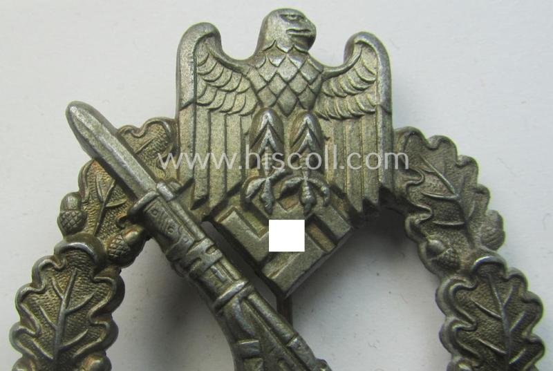 'Infanterie Sturmabzeichen in Bronze' (or bronze-class IAB) being a non-maker-marked, typical zinc- (ie. 'Feinzink'-) version ie. 'variant' as was (I deem) procuded by the: 'Funcke u. Brüninghaus'-company — image 2