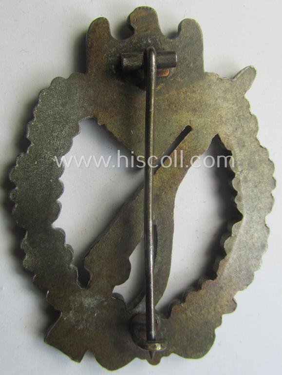 'Infanterie Sturmabzeichen in Bronze' (or bronze-class IAB) being a non-maker-marked, typical zinc- (ie. 'Feinzink'-) version ie. 'variant' as was (I deem) procuded by the: 'Funcke u. Brüninghaus'-company — image 3