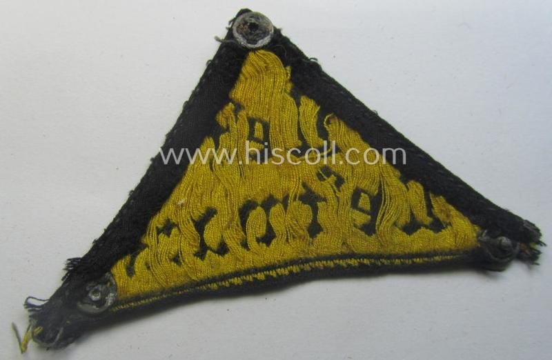 Truly used- and/or tunic-removed, HJ/BDM ('Hitlerjugend' ie.: 'Bund Deutscher Mädel') district-triangle (ie. 'Gebietsdreieck') entitled: 'West Westmark' (being a used example that is void of an 'RzM'-etiket) — image 2