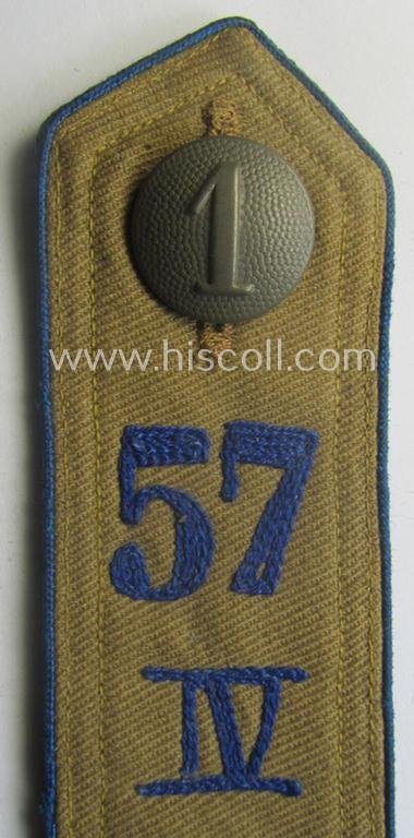 Early-pattern, 'HJ'- (ie. 'Hitlerjugend'-) shoulderstrap for usage by a: 'Hitlerjunge' who was attached to the: 'Oberbann IV - Bann 57 IV' (Bann 57 = 'Bann Nees (Wesel)' situated in the 'Gebiet West Ruhr-Niederrhein') — image 2