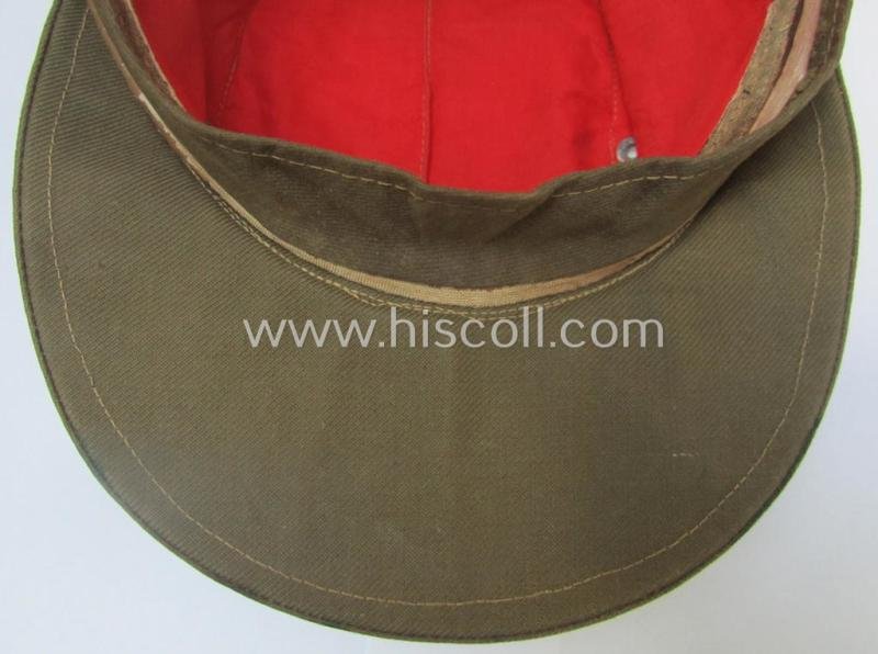 WH (Heeres), 'M41-pattern', tropical-issued field-cap (ie.: 'Tropen-Einheitsfeldmütze') being an (approx.) 57-cms.-sized example that is totally void of a makers'-, date- nor size-designation and that comes in a moderately worn- ie. used, condition — image 7