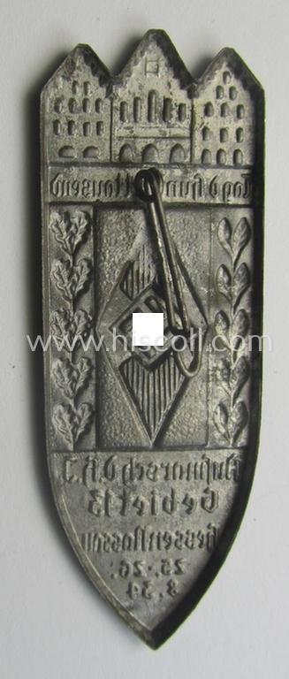 HJ (ie.'Hitlerjugend') related 'tinnie' ie. 'Veranstaltungsabzeichen': 'Aufmarsch der HJ - Gebiet 13 - Hessen-Nassau - 1. u.- 2.9.1934' — image 2