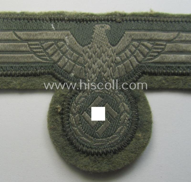 Interesting, WH (Heeres) 'M40'- (ie. 'M43'-) pattern breast-eagle as executed in 'BeVo'-type-weave and that comes (unusually!) pre-mounted onto a smooth-based, field-grey-coloured woolen-based 'backing' — image 2