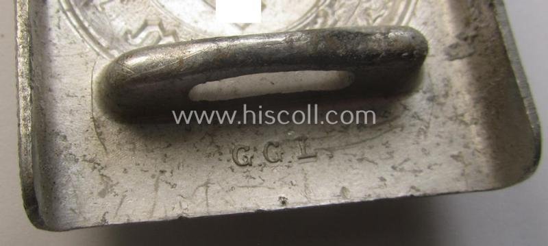 Police- (ie. 'Polizei') 'standard'-pattern, silver-toned- and aluminium-based belt-buckle (ie. 'Koppelschloss für Mannschaften u. Uffz. der Polizei') being a nicely maker- (ie. 'G.G.L.'-) marked example — image 3