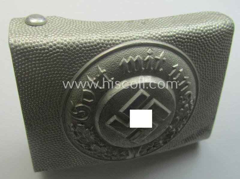 Police- (ie. 'Polizei') 'standard'-pattern, silver-toned- and aluminium-based belt-buckle (ie. 'Koppelschloss für Mannschaften u. Uffz. der Polizei') being a nicely maker- (ie. 'G.G.L.'-) marked example — image 4