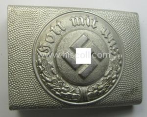 Police- (ie. 'Polizei') 'standard'-pattern, silver-toned- and aluminium-based belt-buckle (ie. 'Koppelschloss …