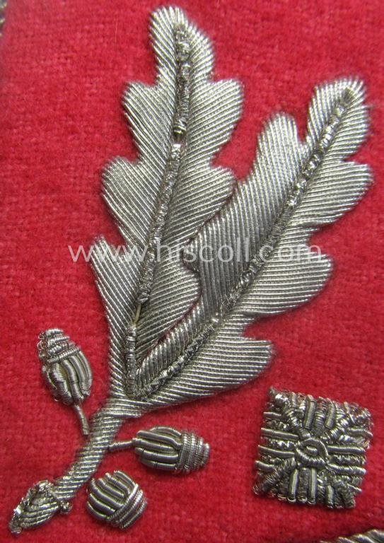 Regrettably single, high-ranked SA (ie. 'Sturmabteilungen') hand-embroidered, bright-pink-coloured general-officers'-type collar-tab (ie. 'Kragenspiegel für Generale') for an: 'SA-Brigadeführer' (still retaining its 'RzM'-etiket) — image 2