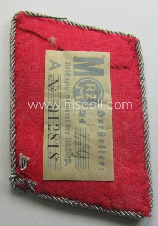 Regrettably single, high-ranked SA (ie. 'Sturmabteilungen') hand-embroidered, bright-pink-coloured general-officers'-type collar-tab (ie. 'Kragenspiegel für Generale') for an: 'SA-Brigadeführer' (still retaining its 'RzM'-etiket) — image 3