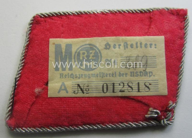 Regrettably single, high-ranked SA (ie. 'Sturmabteilungen') hand-embroidered, bright-pink-coloured general-officers'-type collar-tab (ie. 'Kragenspiegel für Generale') for an: 'SA-Brigadeführer' (still retaining its 'RzM'-etiket) — image 4