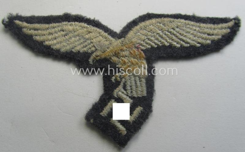Truly used- ie. worn, WH (Luftwaffe) EM- (ie. NCO-) 'down-tailed'-pattern breast-eagle — image 3