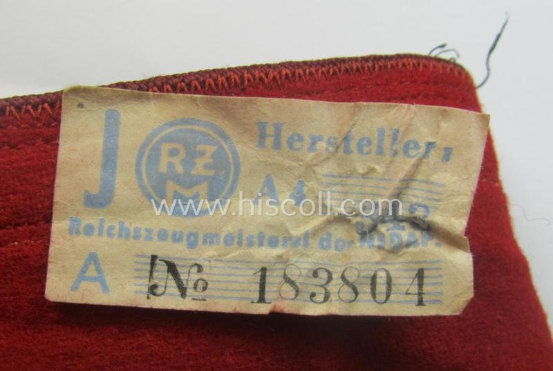 Stunning - and equally very rarely encountered! - N.S.D.A.P.-type, smooth-woolen-based armband (ie. 'Armbinde') as was intended for usage by an: 'N.S.D.A.P. Gauleiter eines Amtes' that still retains its period 'RzM'-etiket — image 6