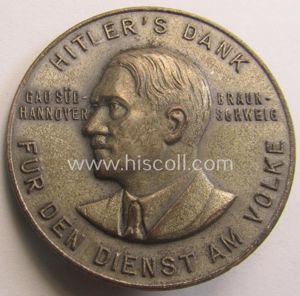 Commemorative, silvered 'Buntmetall'-based N.S.D.A.P.- (ie. WHW-) related 'tinnie' being a …