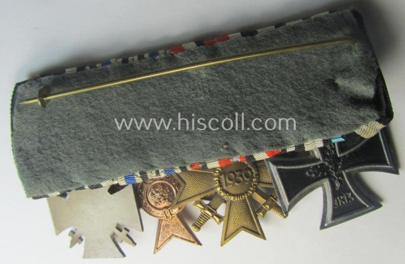 4-pieced, WWI- (ie. TR-) period medal-bar (ie.: 'Ordenspange') resp. showing a WWI-pattern: 'EKII. Kl.', a: 'KvK II.Kl. mit S.', a: 'Bayern Militär-Verdienstkreuz 3. Kl. mit Schwn.' and a: 'FKK 1914-18 mit Schwn.' — image 4