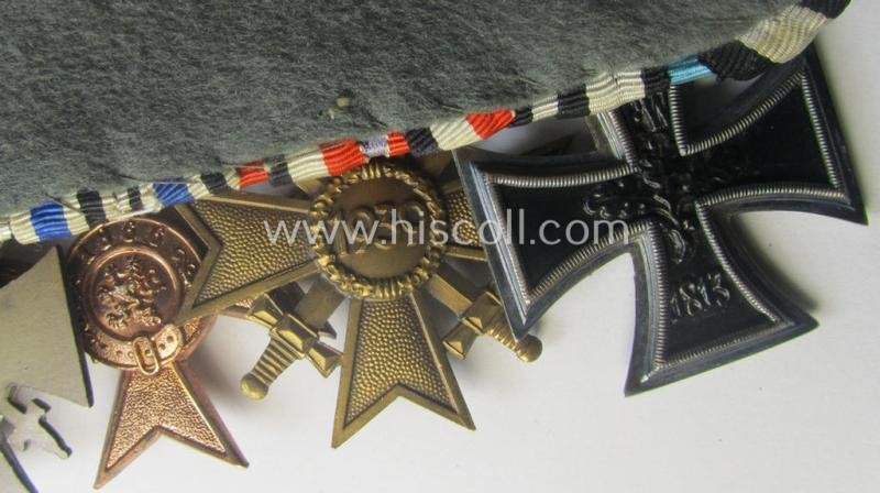 4-pieced, WWI- (ie. TR-) period medal-bar (ie.: 'Ordenspange') resp. showing a WWI-pattern: 'EKII. Kl.', a: 'KvK II.Kl. mit S.', a: 'Bayern Militär-Verdienstkreuz 3. Kl. mit Schwn.' and a: 'FKK 1914-18 mit Schwn.' — image 6