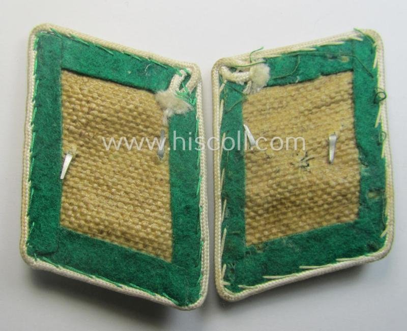 Truly used- ie. worn, pair of fully matching, bright-green-coloured- (and/or white-piped-) WH (Luftwaffe) collar-patches (ie. 'Kragenspiegel') as was intended for usage by a: 'Soldat der LW-Felddivisionen' — image 2