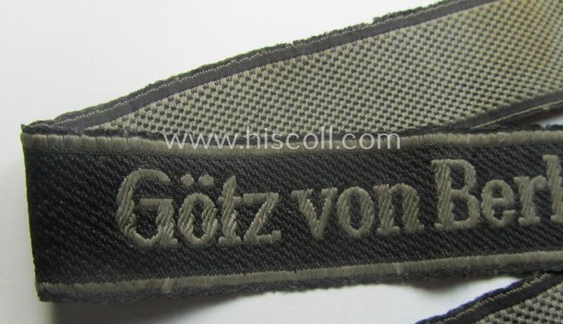 Truly used- and/or worn, Waffen-SS 1943/44-pattern cuff-title (ie. 'Ärmelstreifen') as executed in typical 'BeVo'-weave-pattern as was intended for a member within the: 17. SS-Pz-Gren.-Division 'Götz von Berlichingen' — image 2