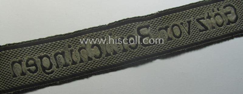 Truly used- and/or worn, Waffen-SS 1943/44-pattern cuff-title (ie. 'Ärmelstreifen') as executed in typical 'BeVo'-weave-pattern as was intended for a member within the: 17. SS-Pz-Gren.-Division 'Götz von Berlichingen' — image 5