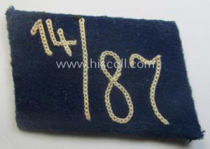 Single, SA (ie. 'Sturmabteilungen') collar-patch (ie. 'Kragenspiegel'): 'SA-Mitglied': 'SA-Standarte 14/87' …