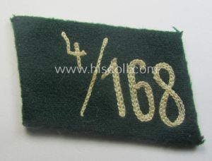 Single, SA (ie. 'Sturmabteilungen') collar-patch (ie. 'Kragenspiegel'): 'SA-Mitglied': 'SA-Standarte 4/168' …