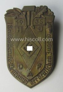 Commemorative, golden-bronze-toned, 'DAF'/'HJ'- (ie. 'Deutsches Arbeits Front o. Hitlerjugend'-) related …
