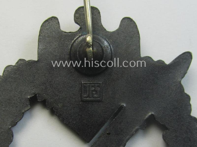 'Virtually mint', 'Infanterie Sturmabzeichen in Bronze' being a maker- (ie. 'JFS'-) marked, 'solid-back' example by the desirable maker: 'Josef Feix u. Söhne' as was executed in golden-bronze-coloured, zinc-based metal — image 5