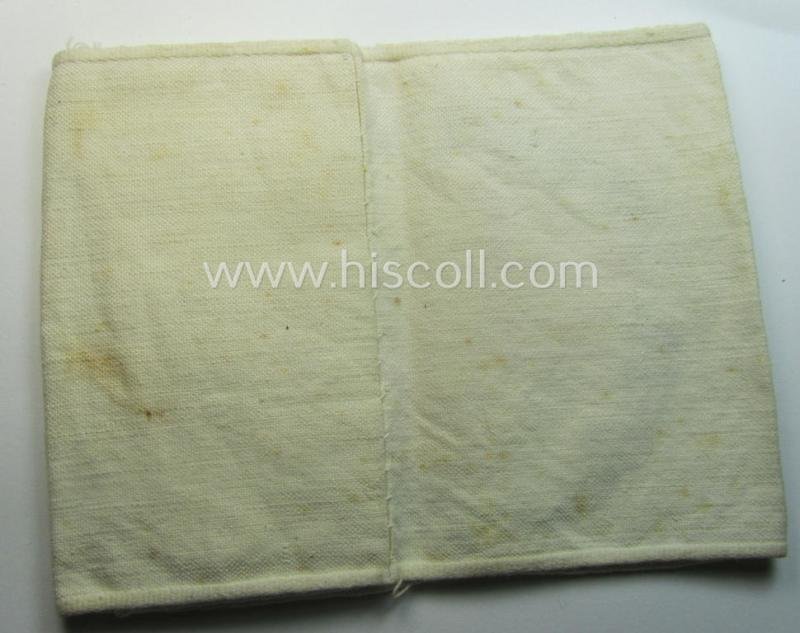 Linnen-based- and/or neatly 'machine-embroidered', beige-white-coloured DRK- (ie. 'Deutsches Rotes Kreuz'-) armband (ie. 'Armbinde') as was intended for the staff-members serving with the: 'Deutsches Rotes Kreuz' (or: German Red Cross) — image 3