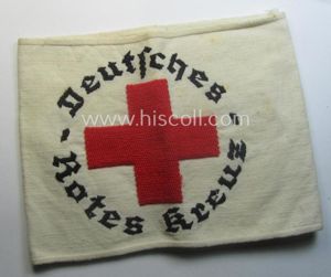 Linnen-based- and/or neatly 'machine-embroidered', beige-white-coloured DRK- (ie. 'Deutsches Rotes Kreuz'-) …