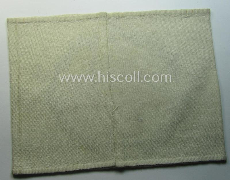 Linnen-based- and/or neatly 'machine-embroidered', beige-white-coloured DRK- (ie. 'Deutsches Rotes Kreuz'-) armband (ie. 'Armbinde') as was intended for the staff-members serving with the: 'Deutsches Rotes Kreuz' (or: German Red Cross) — image 3