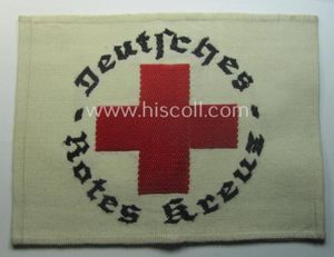 Linnen-based- and/or neatly 'machine-embroidered', beige-white-coloured DRK- (ie. 'Deutsches Rotes Kreuz'-) …