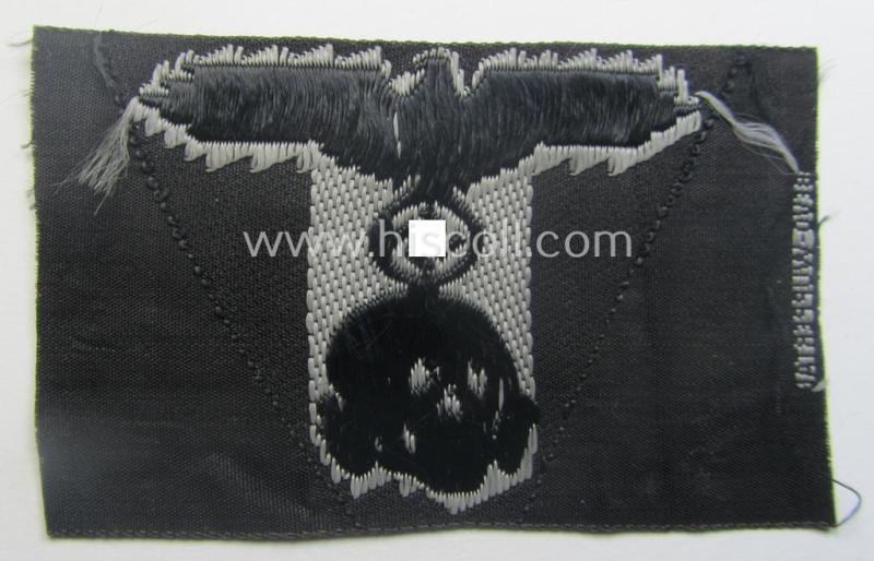 Waffen-SS black-coloured M43-pattern 'Panzer'-cap-trapezoid as executed in 'BeVo'-weave-pattern as was specifically intended for usage on the M43-model field-caps (ie. 'Einheitsfeldmützen') — image 3