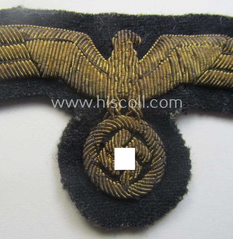 Clearly used- and/or carefully tunic-removed, WH (Kriegsmarine) officers'-type, hand-embroidered breast-eagle — image 2