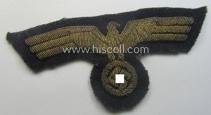 Clearly used- and/or carefully tunic-removed, WH (Kriegsmarine) officers'-type, hand-embroidered breast-eagle