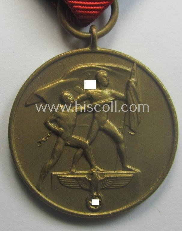 Hardly used, WH Czech-occupation- (ie. 'Anschluss'-) medal: '1. Oktober 1938' that comes stored in its bordeaux-red-coloured- and/or non-maker-marked etui as issued — image 2