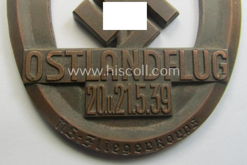 Detailed and pronounced, N.S.F.K.-related plaque (ie. 'Erinnerungs- o. nichttragbare Plakette') as was issued to commemorate a specific meeting ie. national rally entitled: 'N.S.F.K. Ostlandflug - 20.u.21.5.39 - NS-Fliegerkorps' — image 3