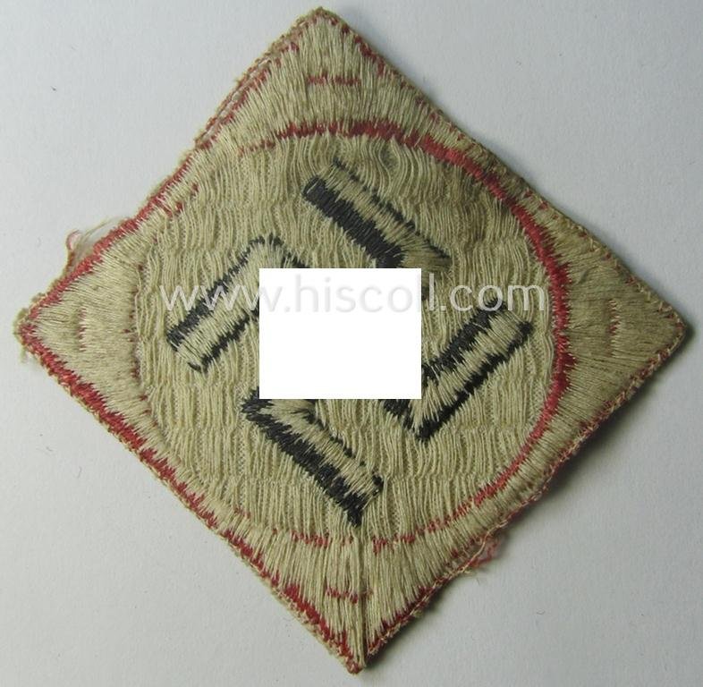Unusual, N.S.D.A.P.-related supporter-armpatch (ie. 'Ärmelabzeichen') being of an 'entirely woven'-pattern showing an interwoven ie. 'machine-embroidered' swastika-symbol — image 2