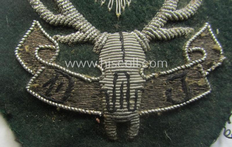 Interesting - and with certainty fairly rarely seen! - neatly hand-embroidered, so-called: 'Reichsbund Deutsche Jägerschaft' (ie. 'DJV') arm-patch (ie. 'Ärmelabzeichen') — image 3