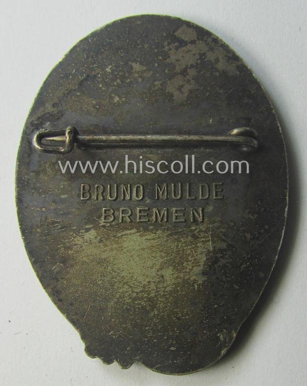 Bright silver-toned- and/or aluminium- (ie. I deem 'Cupal'-) based SA-related day-badge (ie. 'tinnie' or: 'Veranstaltungsabzeichen') as was issued to commemorate the: 'Tag der SA-Gruppe Nordsee in Bremen 1936' — image 2