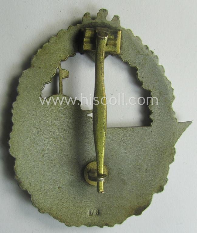 Scarcely found, WH (Kriegsmarine) 'Zerstörerkriegsabzeichen' being a clearly maker- (ie. 'L/18'-) marked example as executed in 'Feinzink' as was produced by the desirable maker (ie. 'Hersteller'): 'B.H. Mayer's Kunstprägeanstalt' — image 4