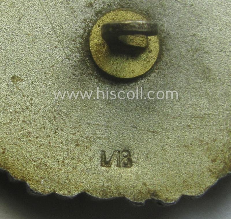Scarcely found, WH (Kriegsmarine) 'Zerstörerkriegsabzeichen' being a clearly maker- (ie. 'L/18'-) marked example as executed in 'Feinzink' as was produced by the desirable maker (ie. 'Hersteller'): 'B.H. Mayer's Kunstprägeanstalt' — image 6