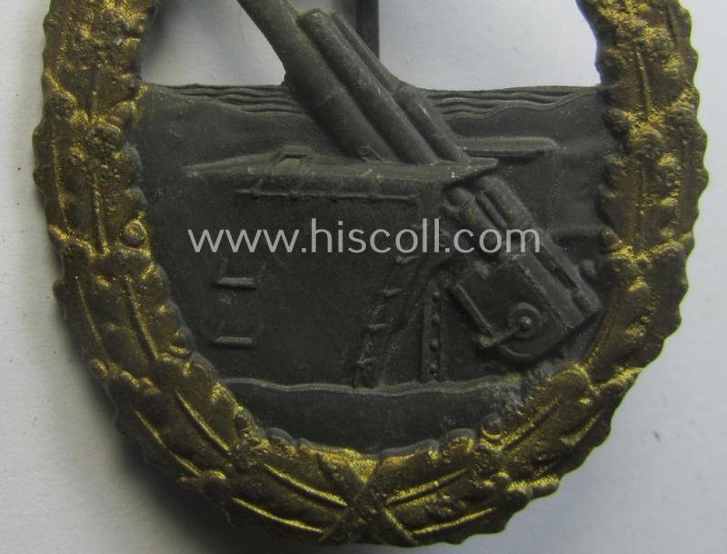 WH (Kriegsmarine) 'Marine-Artillerie-Abzeichen' being a typical non-maker-marked- and/or zinc- (ie. 'Feinzink'-) based example as was (presumably) produced by the: 'Alois Rettenmaier'-company — image 3