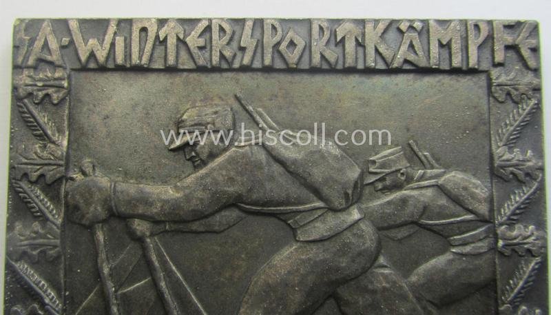 Luxuriously-styled - and with certainty rarely seen! - SA- (ie. 'Sturmabteilungen'-) related commemorative-plaque (ie. 'Erinnerungs- o. nichttragbare Plakette') entitled: 'S.A. Wintersportkämpfe - Gr. Bayer.Ostmark - 4./5. Febr. 1939 - Dem Sieger' — image 2