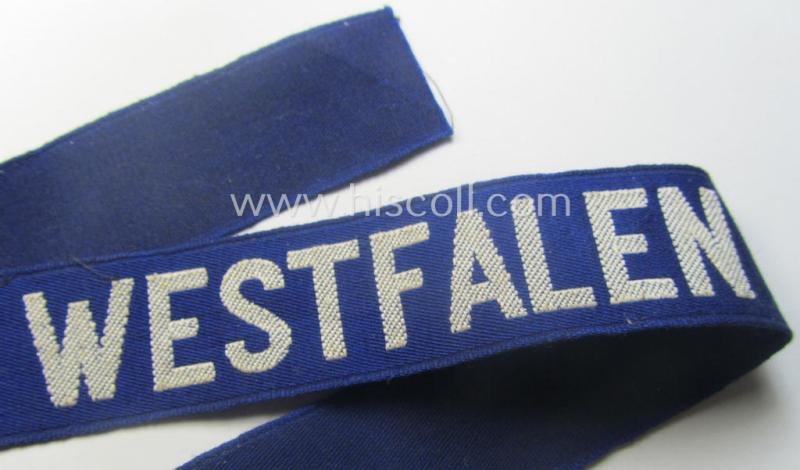 Minimally used, typical bluish-coloured- and/or linnen-based 'Der Stahlhelmbund' (ie. 'Der Stahlhelm' - Bund der Frontsoldaten (or: Sta)' cuff-title (ie. 'Ärmelstreifen') entitled: 'L.V. Westfalen' — image 3