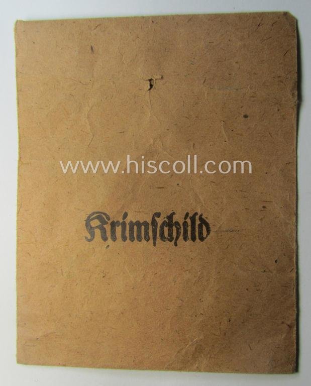 WH (Heeres ie. Waffen-SS) 'Krim'-campaign-shield (by the maker: 'Friedrich Orth') that comes stored in its period (and rarely seen!) 'Zellstoff'-based pouch and that comes in a probably issued- (albeit still 'virtually mint'-), condition — image 5