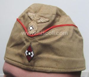 Early-pattern, HJ (ie. Hitlerjugend) beige- (ie. tan-) coloured, 'M34'-pattern side-cap …